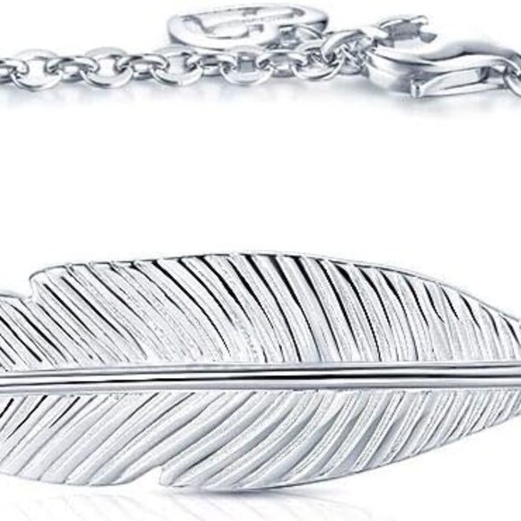 925 Silver Feather Bracelet for Women Dainty Lucky Jewelry Gift for Her - Picture 1 of 7